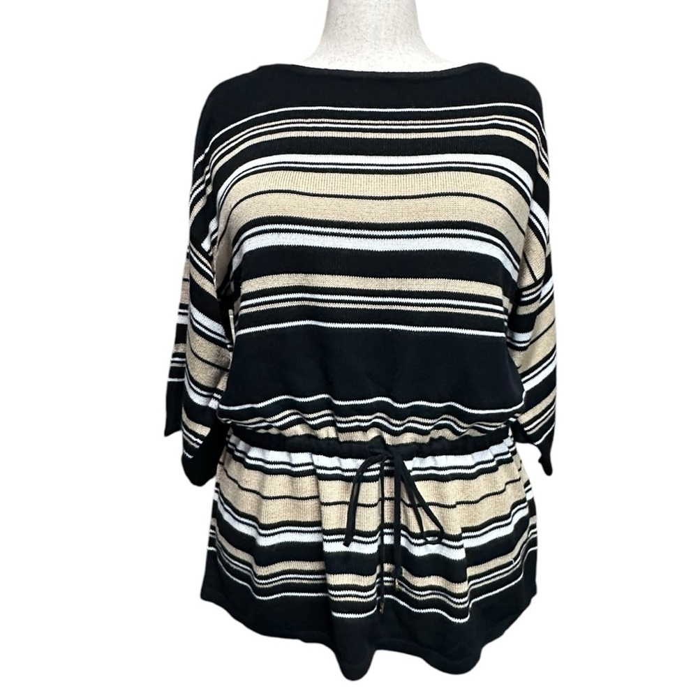 CHAPS Black & Tan Stripe Short Sleeve Sweater Size 2X